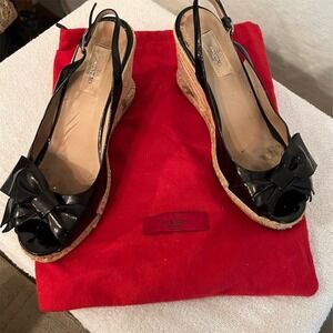 Valentino Garavani‎ Women's Black Bow Wedge Espadrille Sandals 40 box dust cover